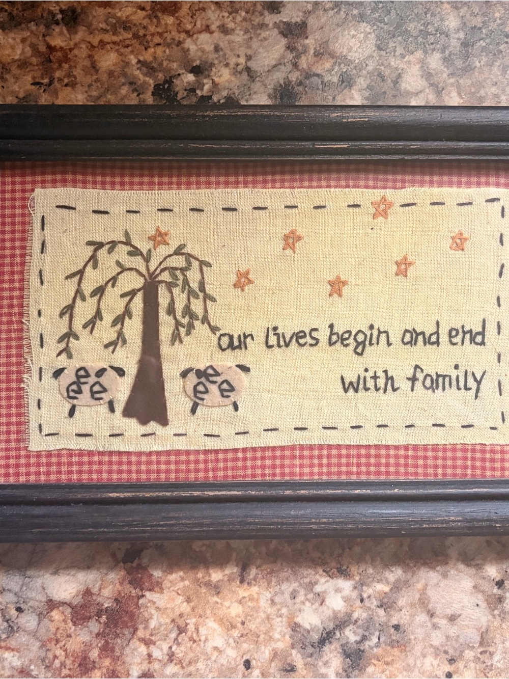 Family Tree Framed Wall Accent - Red, Brown, Cream